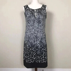 Black White Sleeveless Sheath Dress Size 14 Pleated Animal Print AA Studio Artsy